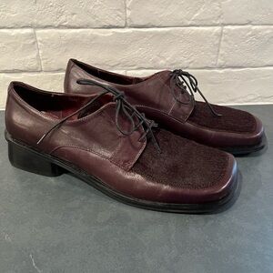 NWT Franco Barbieri sz 7.5 burgundy leather calf hair accent laceup loafers